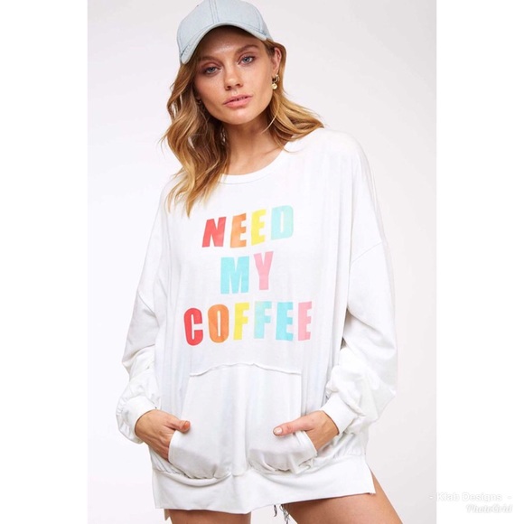 Tops - 🛍LAST 1!  French Terry “COFFEE” Pocket Sweatshirt